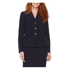 Le Suit Womens Size 8 Navy Blue Notch Collar Three Button Blazer Jacket Work NWT